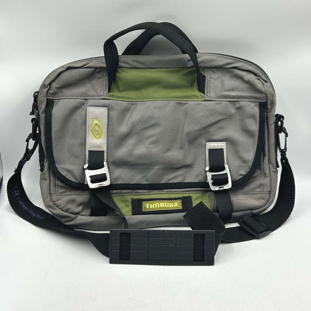 Timbuk2 Messenger Bag Grey Green Small Laptop Briefcase 15 x 11.5 x 2.5 in
